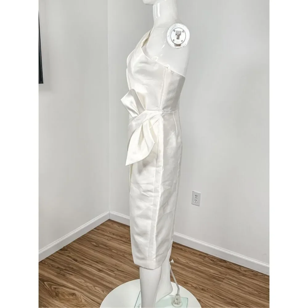 Amsale Asymmetric Satin One-Shoulder Midi-Dress size 6 - Picture 9 of 13